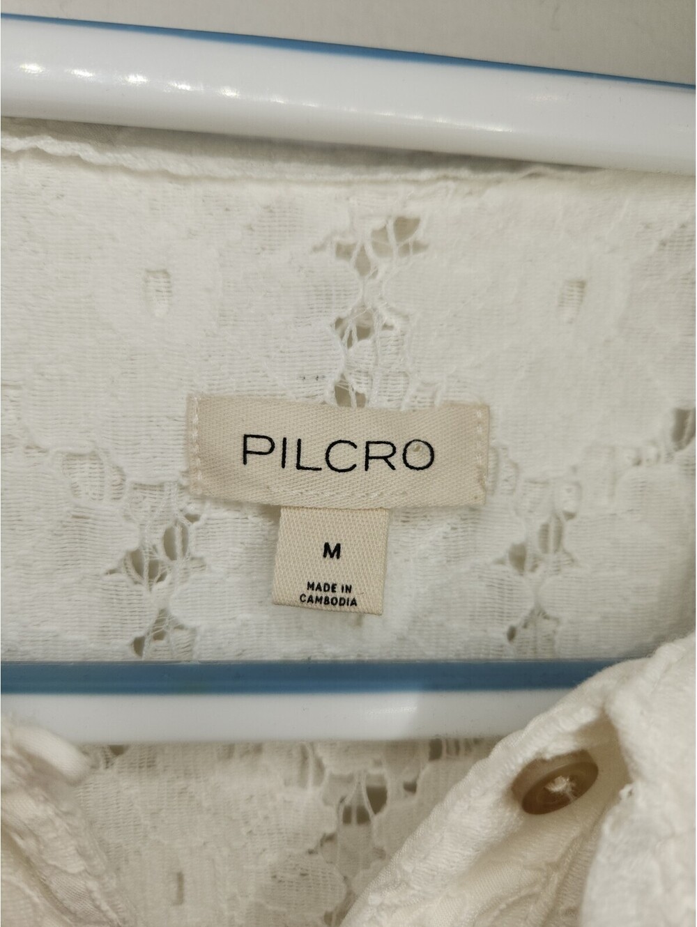 New Pilcro Ruffle Shift Dress Women's M Pockets Ivory Wht Eyelet Lace Embroidere - Picture 5 of 9